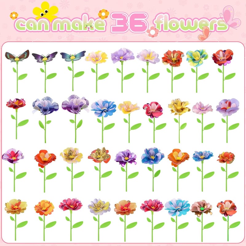 Nicella DIY Fabric Flower Bouquet Toy Accessories – Creative Flower Market & Arts & Crafts Add-On Kits for Kids (Makes 33 Flowers & 3 Butterflies, 36 Pieces Total) - Image 3